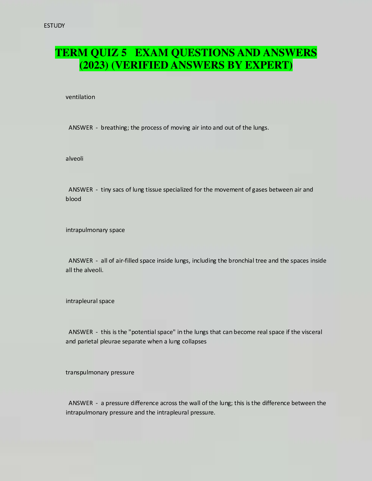 Preview image for TERM QUIZ 5 EXAM QUESTIONS AND ANSWERS  (2023) (VERIFIED ANSWERS BY EXPERT)